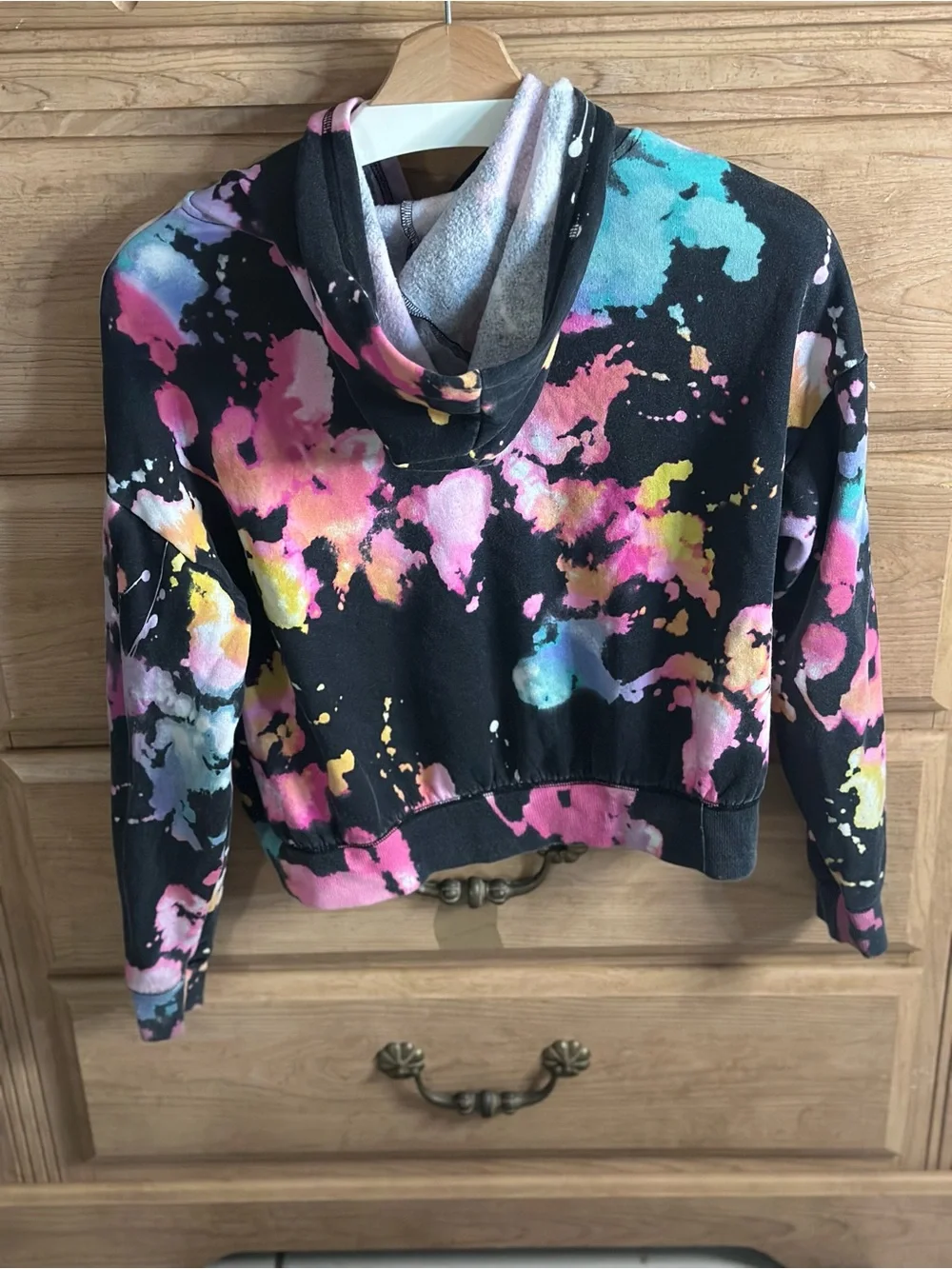 Justice | Girls' Black Baggy Tie-Dye Peace Logo Hoodie | Size Large